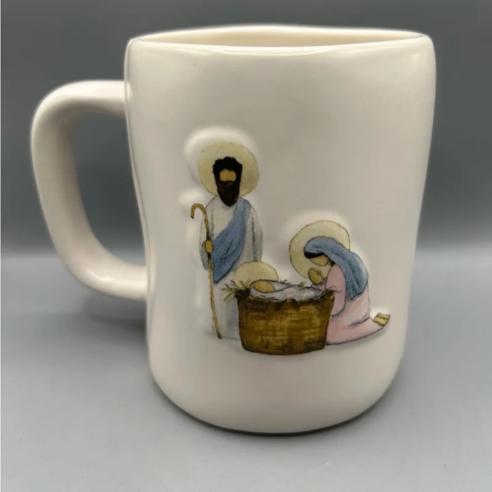 Rae Dunn JOY TO THE WORLD Christmas Mug Double Sided With Nativity Scene NEW